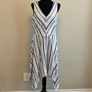 Blue Striped Linen Blend Sleeveless Midi Dress Sz 8 Lightweight‎